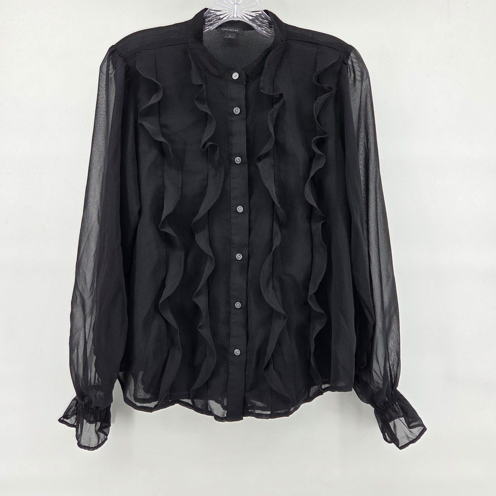 Ann Taylor Top Small Black Sheer Ruffle Dark Goth‎ Coquette Whimsygoth Witchy
